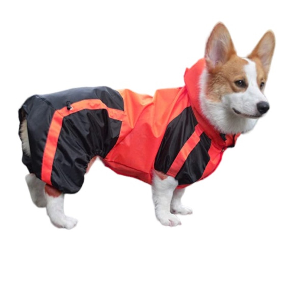 Red black waterproof hooded snap front dog raincoat size medium